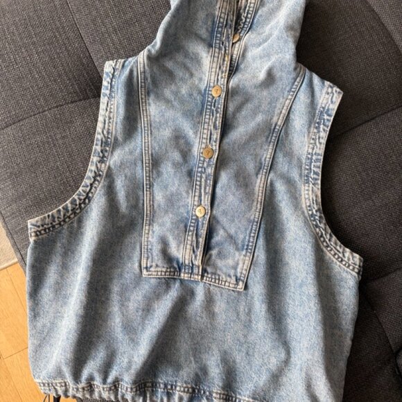 Pilcro Funnel Neck Denim Sleeveless Pullover With Drawstring Bubble Hem - L - Picture 2 of 6